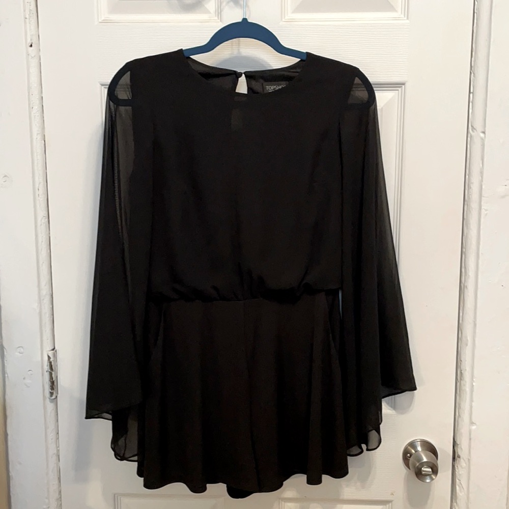 TOPSHOP romper with sheer bell sleeve and pockets!